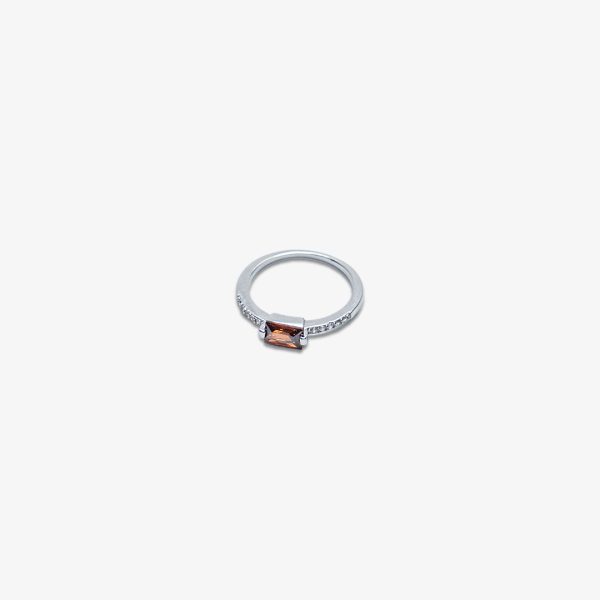 Rectangular Cut Stone Ring with Pave Band